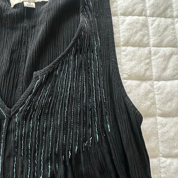 Ya Top Womens Black Small Crinkle Gauzy Tank Retro Bohemian Grunge Festival - Picture 4 of 10